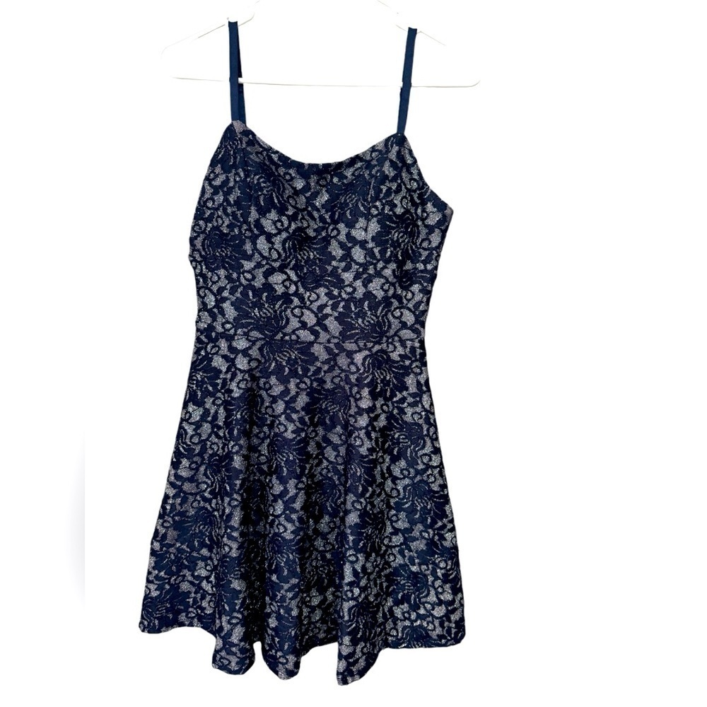 Speechless Navy Blue Silver Lace Metallic Homecoming Party Dress Y2K Size 5